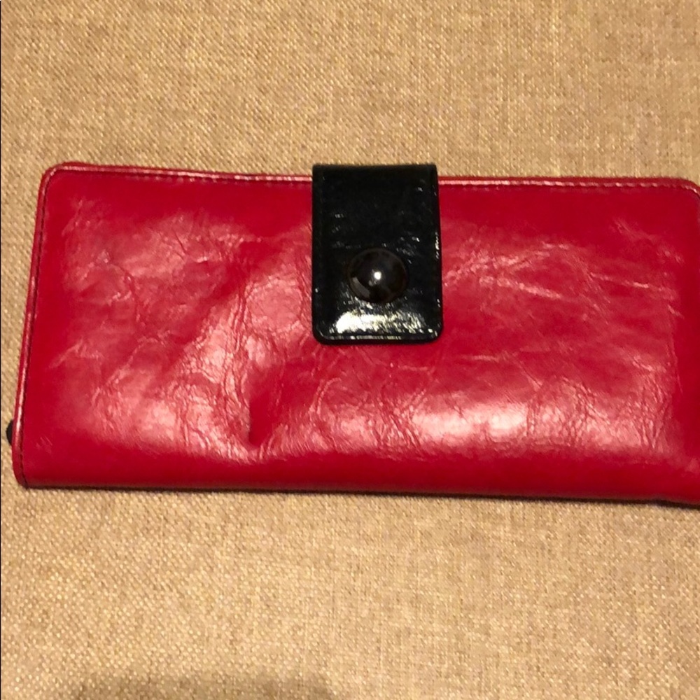 Red and black pleather wallet clutch